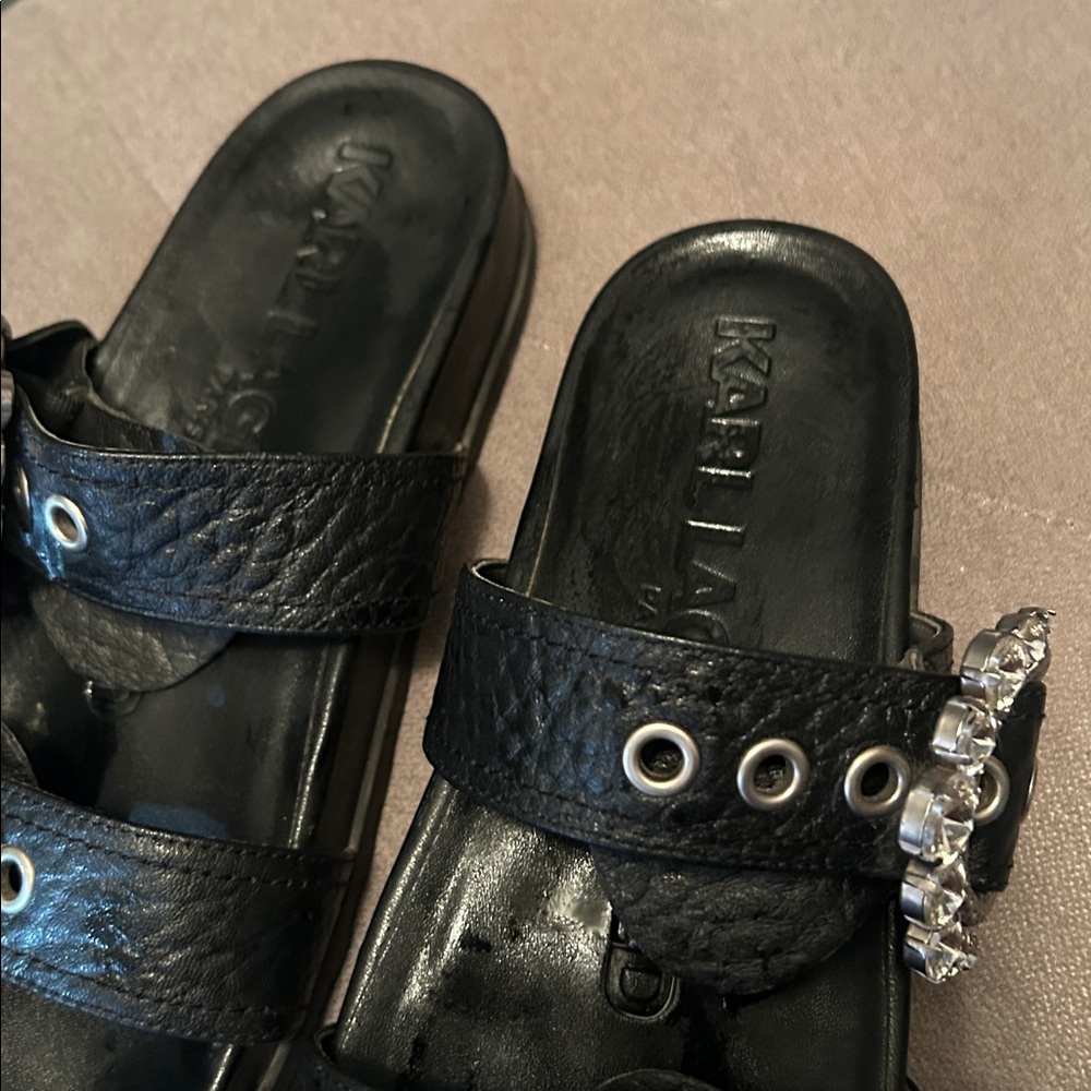 Black Sandals with Rhinestone Buckles - Picture 2 of 2